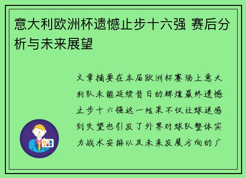 意大利欧洲杯遗憾止步十六强 赛后分析与未来展望 意大利欧洲杯遗憾止步十六强 赛后分析与未来展望